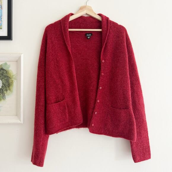 EILEEN FISHER Red Italian Yarn Mohair Wool Cardigan Sweater Size Small - Picture 1 of 4
